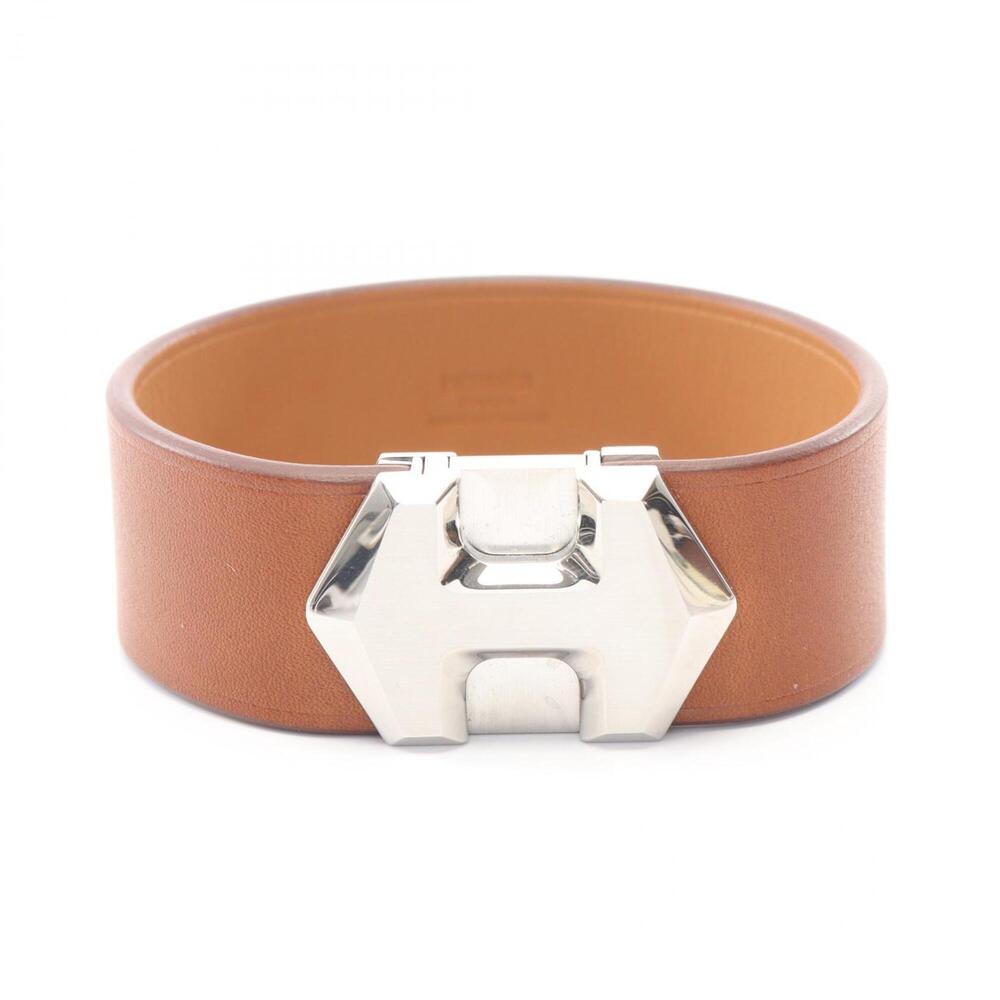 HERMES Silver Leather Bracelet